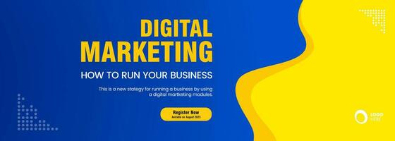 Yellow and Blue curve banner design for Digital Marketing concepts design, used in presentation, web UI vector template