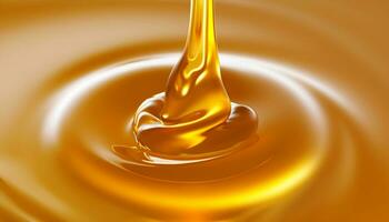 Pouring golden honey texture. Healthy and natural delicious sweets. Flow dripping yellow melted liquid. Food background. AI Generative photo