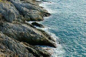 Sea Wave Attacked the Rocks at Phromthep Cape of Phuket Province of Thailand photo