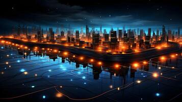 an abstract cityscape with lights and wires. photo