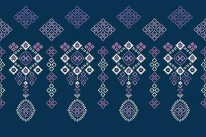 Ethnic geometric fabric pattern Cross Stitch.Ikat embroidery Ethnic oriental Pixel pattern blue background. Abstract,vector,illustration. Texture,clothing,frame,decoration,motifs,silk wallpaper. vector