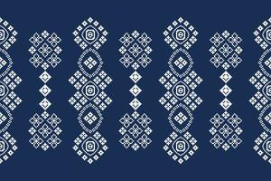 Ethnic geometric fabric pattern Cross Stitch.Ikat embroidery Ethnic oriental Pixel pattern blue background. Abstract,vector,illustration. Texture,clothing,frame,decoration,motifs,silk wallpaper. vector