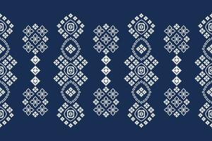 Ethnic geometric fabric pattern Cross Stitch.Ikat embroidery Ethnic oriental Pixel pattern blue background. Abstract,vector,illustration. Texture,clothing,frame,decoration,motifs,silk wallpaper. vector