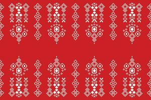 Ethnic geometric fabric pattern Cross Stitch.Ikat embroidery Ethnic oriental Pixel pattern red background. Abstract,vector,illustration. Texture,clothing,frame,decoration,motifs,silk wallpaper. vector