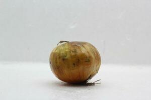 Fresh onion and husks are peeling. on a white background photo