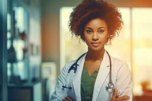 Africana female doctor wearing stethoscope photo