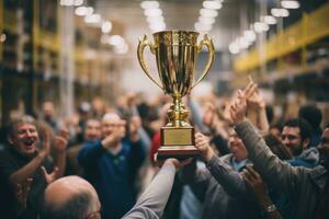 Business leader with winning cup photo