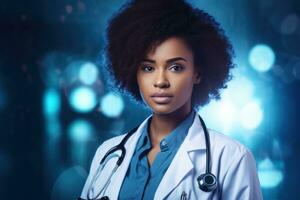 Africana female doctor wearing stethoscope photo
