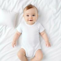 Cute baby child in white mockup t-shirt photo