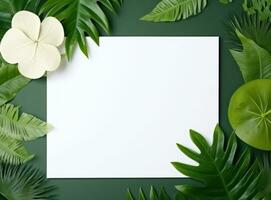 Empty paper with green leaves photo