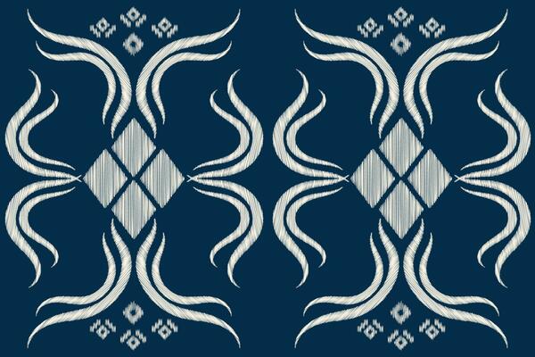 Ethnic Ikat fabric pattern geometric style.African Ikat embroidery Ethnic oriental pattern blue background. Abstract,vector,illustration.Texture,clothing,frame,decoration,carpet,motif.