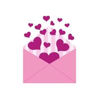 an open pink envelope with hearts flying out of it vector