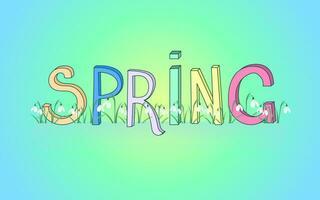 spring word in colorful letters on green background vector