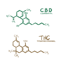 cbd och thc kemisk strukturera hand skriven den där dekorerad förbi hjärta istället av o eller syre placera png