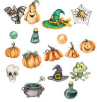 A set pumpkins, skull, frog. png