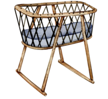 Watercolor baby wicker cradle. png