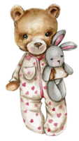 teddy beer en in pijama met speelgoed. png