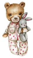 Teddy bear and in pijama with toy. png