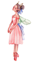 Cartoon fairy in pink dress with magic wings. png