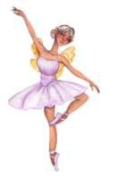 Cartoon fairy in lavender dress with magic wings. png