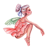 Cartoon fairy in pink dress with magic wings. png