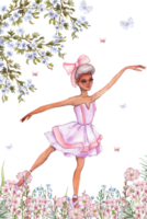 Composition with cartoon fairy with magic wings, flowers and butterflies. png