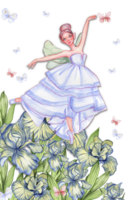 Composition with cartoon fairy with magic wings, flowers and butterflies. png