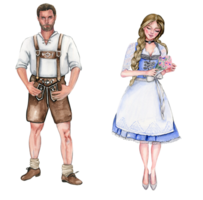 Watercolor hand drawn man and woman in national german costume. png