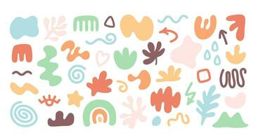 Colorful organic shape doodle collection. Funny basic shapes, random childish doodle cutouts. Colorful hand painted various abstract shapes. vector