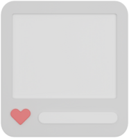 3d cuadrado gris blanco foto marco con corazón ilustración png