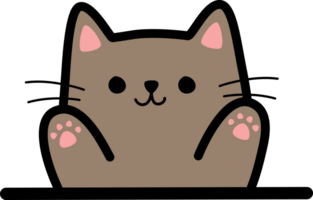 cute happy brown cat greeting flat cartoon doodle element png