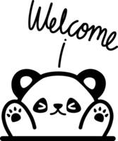 Panda salutation avec texte Bienvenue plat style dessin animé élément png