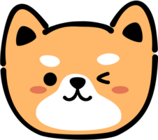 winking eye shiba inu dog face flat style cartoon doodle element png