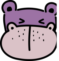 passionnant hippopotame visage dessin animé griffonnage plat style élément png