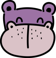 content souriant hippopotame visage dessin animé griffonnage plat style élément png