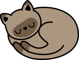 siamese cat curled up sleeping flat style doodle cartoon element png