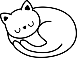 white cat curled up sleeping flat style doodle cartoon element png