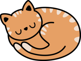 oragne tabby cat curled up sleeping flat style doodle cartoon element png