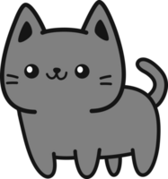 Cute smiling black cat flat style doodle cartoon png