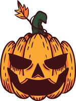 vector hand drawn creepy pumpkin cartoon transparent white background