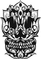 Hand drawn floral skull. tattoo design. vector illustration.