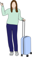 kvinna med bagage till resa. png