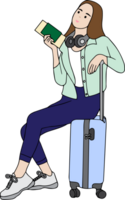 woman with luggage to travel. png