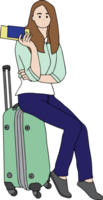 woman with luggage to travel. png