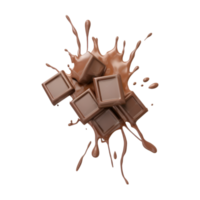 chocolate pieces falling on chocolate sauce with isolated on a transparent background png