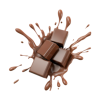 chocolate pieces falling on chocolate sauce with isolated on a transparent background png