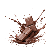 chocolate pieces falling on chocolate sauce with isolated on a transparent background png