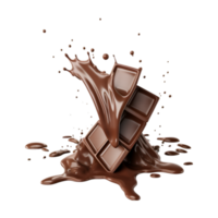 chocolate pieces falling on chocolate sauce with isolated on a transparent background png