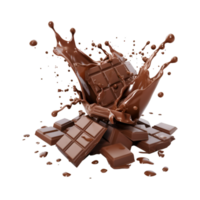 chocolate pieces falling on chocolate sauce with isolated on a transparent background png