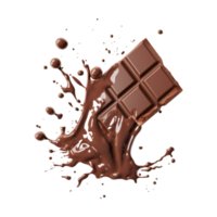 chocolate pieces falling on chocolate sauce with isolated on a transparent background png